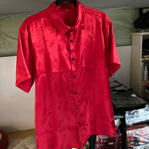 Satin Red Button Up Shirt - Picture 7 of 8